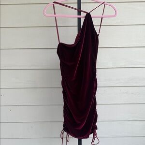 Lucy in the sky one shoulder velvet whimisical fairy romantic flirty mini dress